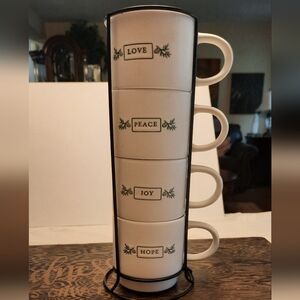Stackable Peace Joy Hope Mugs with Stand
